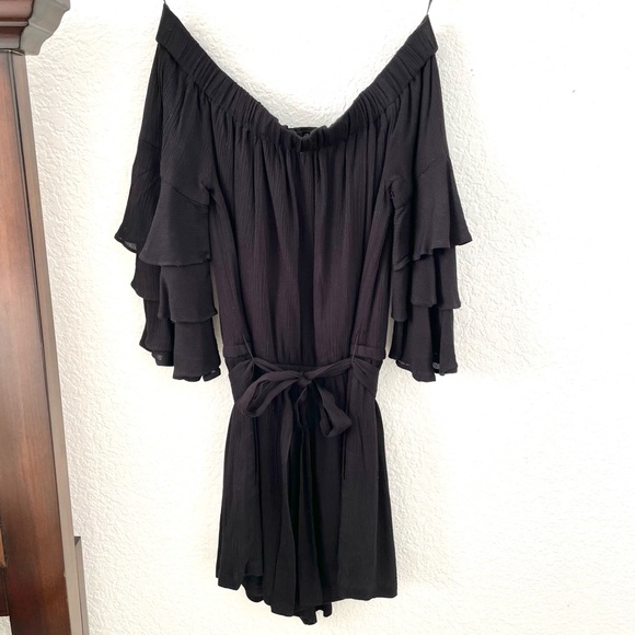 Lulus Off-the-Shoulder Black Romper with Flounce Sleeves - Picture 2 of 6
